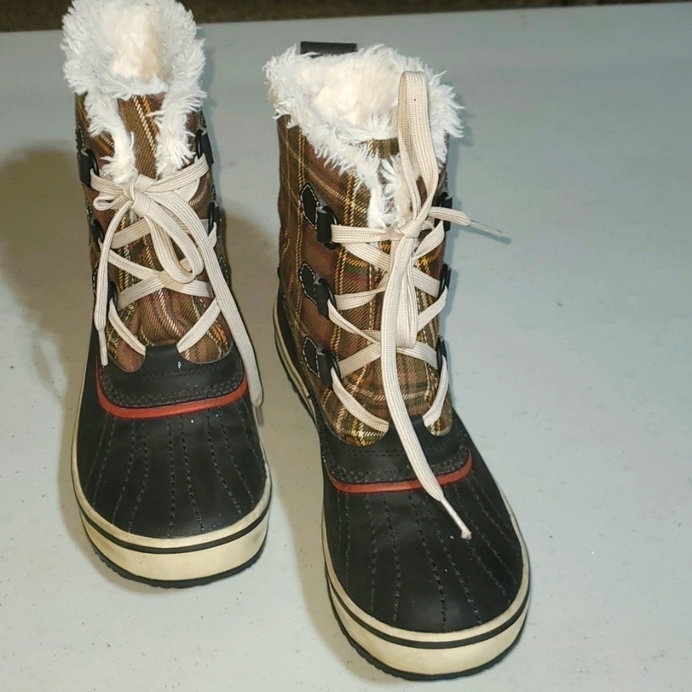 Sorel Winter Carnival Plaid Waterproof Snow Boots Brown Black NL1935-248 Womens